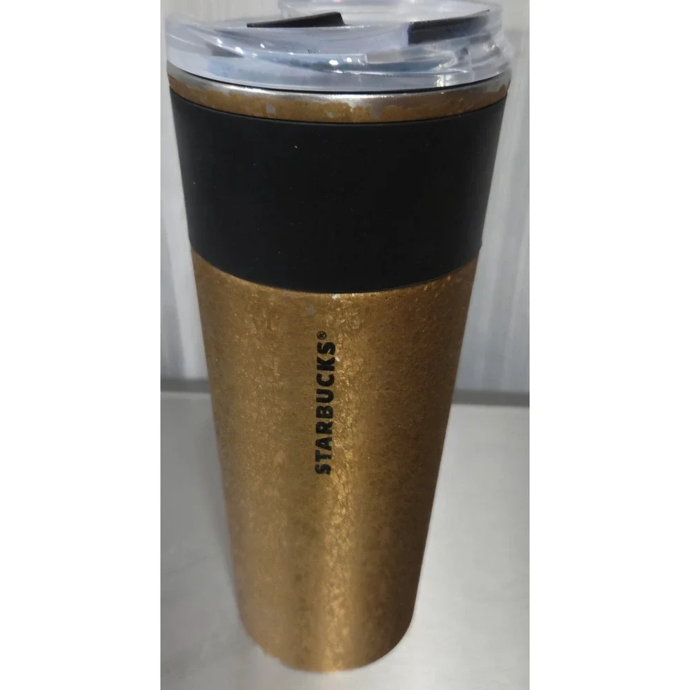 Starbucks Gold Flake‎ Black Coffee Tumbler Metal 16oz *See Description**